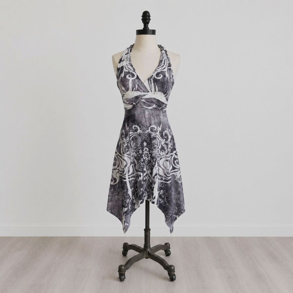 Cristinalove Y2K Fairycore Dress Size Small Black White Halter Handkerchief Hem